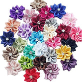 Upick More Than 26 Colors 40Pcs Satin Ribbon Flowers Bows Rose W/Rhine
