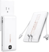 10000mAh Portable Power Bank with Built In Cables and AC Wall Plug Fast Charging Travel Charger