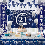 21St Birthday Decorations For Men And Women Blue, Happy 21St Birthday Door Backdrop Banner Balloons 21 Years Old Birthday Porch Sign Party Supplies With Latex Balloons Decor 21St Bday Boy Her Him