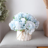 Fake Flowers In Vase, Small Artificial Silk Flowers With Ceramic Vase, Faux Flower Arrangement For Home Office, Coffee Dining Table Centerpiece Decor (Spring Hydrangea,Blue)