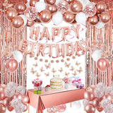 Rose Gold Birthday Decor Kit: Balloons, Banner, Butterflies & Fringe