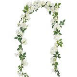 2 Pcs Artificial Flowers Garland For Outdoors White Faux Gardenia Garland 12Ft Silk Rose Hanging Vines Floral For Wedding Arch Party Wall Garden Ceremony Backdrop Fence Spring Decor