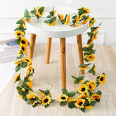 2 Pack Artificial Sunflower Garland Silk Sunflower Vine Artificial Flowers Green Leaves Fabric Floral Head Fake Sunflowers Vine For Wedding Table Home Craft Party Decoration