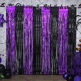 3 Pack Black Purple Foil Fringe Curtains Halloween Backdrop Streamers Party Decor