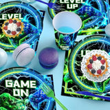 168Pcs Video Game Birthday Party Decorations Blue Video Game Level Birthday Plates And Napkins Tableware Sets For Kids Boys Gamer Gaming Party Favors Serves 24