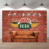 7x5ft Central Perk Friends Party Backdrop Red Brick Wall Retro Pub Sofa and Coffee Photography Background for Adult Birthday Ball Decorations Portraits Photoshoot SK6247B