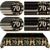 41Pcs 70Th Birthday Decorations For Men Women, Black Gold 70 Year Old Birthday Party Supplies Include 20 Plates 20 Napkins And 1 Tablecloth, Black Gold 70 Aged Birth Party Tableware