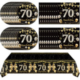 41Pcs 70Th Birthday Decorations For Men Women, Black Gold 70 Year Old Birthday Party Supplies Include 20 Plates 20 Napkins And 1 Tablecloth, Black Gold 70 Aged Birth Party Tableware
