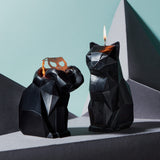Kisa Cat Candle With Skeleton Inside, Black, 20 To 25 Hour Burn, 6.7 X 2.9 X 4.5 In Sculptural Geometric Kitty And Creepy Cute Décor, Unique Melting Christmas Gift For Cat Lovers