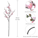 Artificial Pink Cherry Blossom Branches 3Pcs 37.8" Faux Silk Cherry Blossom, Fake Flowers With Leaves Bouquet Decorations For Home Living Room Bedroom Table Centerpiece Vase Wedding Decor