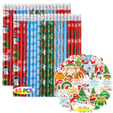 Merry Christmas Pencils For Kids Party Supplies Favors - 45Pcs Pencils+50Pcs Sticker Multicolored Snowman Santa Claus Christmas Tree Elk Stationery Pencil Office School Party Favors Decorations