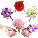 4 Pack Wrist Flower Wristband Girl Bridesmaid Bride Decoration Using Artificial Flowers Lily Rose Champagne Purple Pink Wedding Party Festival Celebrations Wrist Ribbon