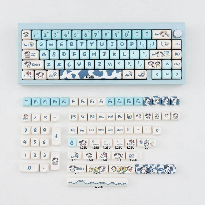 Pbt Milk Cow Keycaps Set Moa Profile Cute Keycaps 144 Keys Custom Dye-Sublimat