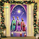 Merry Christmas Door Cover Three Wise Men Door Banner Backdrop Three Kings Christian Birth Of Jesus Religious Bethlehem Manger Scenephoto Background Decoration Photoshoot Props