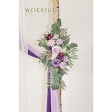 Deluxe Purple Artificial Wedding Arch Flowers With Drapes Kit-Pack Of 5, 2Pcs Flower Arrangements 3Pcs Hanging Sheer Drapes Blue Ceremony Arbor Reception Backdrop Rose Floral Decorations.