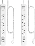 2 Pack Power Strip 6 Outlets 3 USB Ports 1 USB C 5FT Cord White