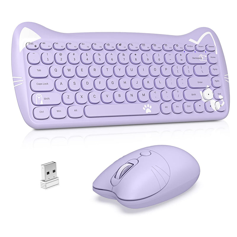 Wireless Keyboard And Mouse,2.4Ghz Wireless Retro Cute Cat Keyboard With 84 Ke