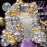 124Pcs Silver Gold Balloon Arch Kit Metallic Chrome Balloons for Disco Party