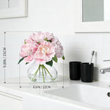 Pink Peonies Artificial Flowers With Glass Vase, Silk Faux Peony Flower Arrangement With Faux Water, Fake Flowers In Vase For Table Centerpieces, Shelf Bathroom Decor, Home & Wedding Decoration
