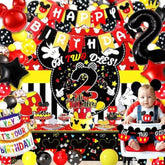 132Pcs Oh Twodles Birthday Party Supplies Boy, Red Mouse 2Nd Birthday Decorations Supplies, Balloons Arch Banner Backdrop Tablecover Cake Topper For Black Mouse Themed Boy 2 Years Old Birth Party