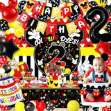 132Pcs Oh Twodles Birthday Party Supplies Boy, Red Mouse 2Nd Birthday Decorations Supplies, Balloons Arch Banner Backdrop Tablecover Cake Topper For Black Mouse Themed Boy 2 Years Old Birth Party