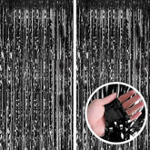 2 Pack Black Foil Fringe Curtains Backdrop Streamers for Birthday Halloween Party