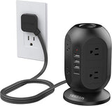 Tower Power Strip with 8 Outlets 4 USB Ports 1 USB C 10FT Flat Extension Cord Surge Protector