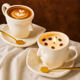 Artistic Face Cup Candle Set, Coffee Scented Soy Wax, Reusable Ceramic Mug With Saucer & Spoon, Unique Gift For Coffee Lovers, Home Decor & Aromatherapy