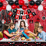 18Th Birthday Decorations For Boys Girls, Red And Black Happy 18Th Birthday Balloons Banner Number 18 Balloons Hanging Swirls Tablecloth Foil Fringe Curtains For 18 Year Old Birthday Party Decorations