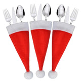 50 Pieces Christmas Santa Hats Silverware Holders, Christmas Cutlery Holders For Xmas Party Dinner Utensil And Flatware Organizers Decorations Supplies