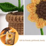 Handmade Crochet Flowers,Small Potted Knitted Desk Decorations Home Decoration Car Dashboard Decorations Crochet Artificial Flower (Sunflower)