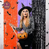3 Pack Halloween Foil Fringe Curtains Orange Purple Black with Bat Spider Stickers