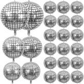 24pcs Silver Disco Ball Balloons – Assorted 4D Sizes for Retro Party & Dance Floor Decor