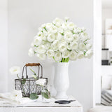 Ranunculus Artificial Flower White Faux Silk Mini Peony Flowers Fake Peonies Wedding Flowers Diy Bouquet For Centerpieces Arrangements Bridal Shower Decorations 18 Pcs(White)
