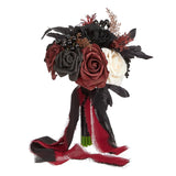 Wedding Bouquets For Bride And Bridesmaid - Black And Burgundy Gothic Bridal Flowers, Artificial Rose Bouquet