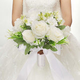 Wedding Bouquets For Bride Bridesmaid Bouquet Champagne White Artificial Roses Flowers For Wedding Valentine'S Day Church Home Decoration (White)…