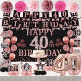 21pcs Rose Gold 40th Birthday Decor Set with Banner, Swirls & Balloons
