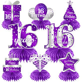 Purple Silver Sweet 16Th Birthday Table Centerpiece Decorations For Gi