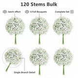 120 Pcs Babys Breath Artificial Flowers, White Babys Breath Flowers Artificial Bulk Real Touch Flowers For Wedding Party Home Garden Decoration