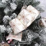 Rose Gold Snowflake Wired Ribbon,Ivory Satin With Big Glitter Snowflake Christmas Ribbon For Wreath Chritmastree Decoration Gift Wrapping Home Decor, 2-1/2 Inch X 10 Yards