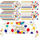 41Pcs Birthday Party Decorations Happy Birthday Colorful Balloons Disposable Paper Plates Napkins Tablecloth For Kid'S Birthday Party Baby Shower Rainbow Multicolor Balloons Decor Supplies