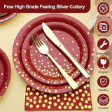 175 PCS Burgundy & Gold Party Supplies - Plates & Napkins for 25 Guests