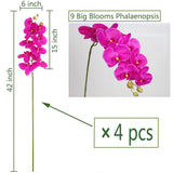 9 Heads Artificial Phalaenopsis Flowers 4 Pcs Artificial Orchid Flowers 42 Inch Stem Plants For Home Décor (Purple)