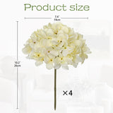 White Silk Hydrangea Artificial Flowers Heads 7.4Inch Large Fake Hydrangea 4Pcs Full Faux Flowers With Stems For Wedding Party Table Centerpieces Flower Arrangement Home Decor
