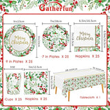 25 Set Christmas Holly Tableware Dinner & Dessert Plates with Napkins