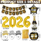 136 Pcs Black Gold Happy New Year 2026 Party Decoration Set
