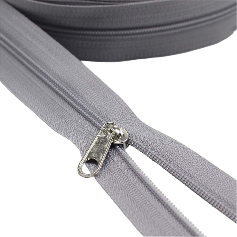 #3 Grey Nylon Coil Zippers By The Yard Bulk 10 Yards With 25Pcs Slider