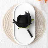 Black Rose Wrist Corsage And Boutonniere Set Rose Corsage Wristlet For Wedding Prom Party Homecoming Decoration Set Of 2 (Black)