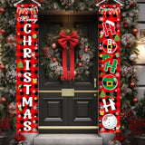 Merry Christmas Front Door Sign Red Buffalo Plaid Christmas Banner - Indoor/Outdoor Decorations