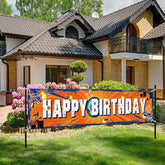 Dart Battle Party Supplies Horizontal Fabric Happy Birthday Banner, Orange, Boys Birthday Party Decorations, 71 X 16 Inch, Tear Resistant, Lightweight, Fold